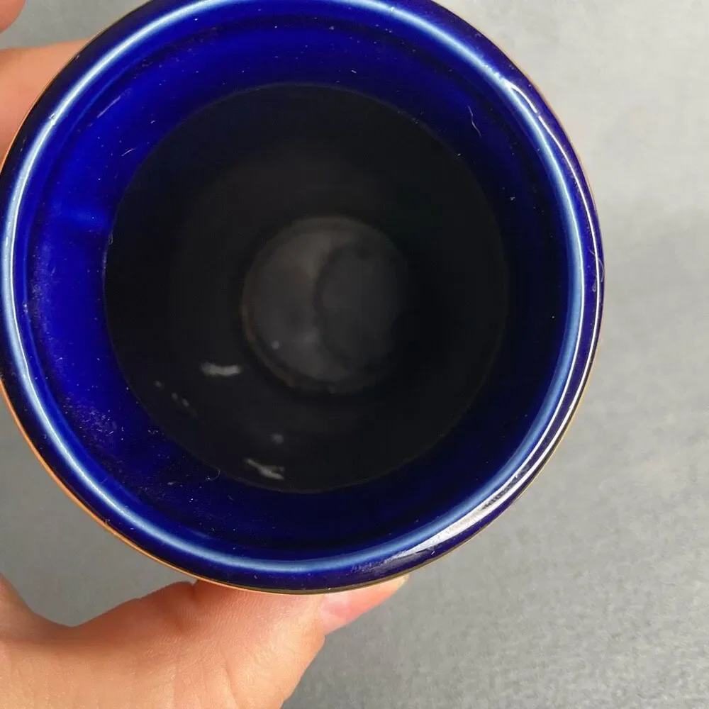 Vintage Interpur Cobalt Blue Peacock Oriental Vase 22KGoldTrim 10.5